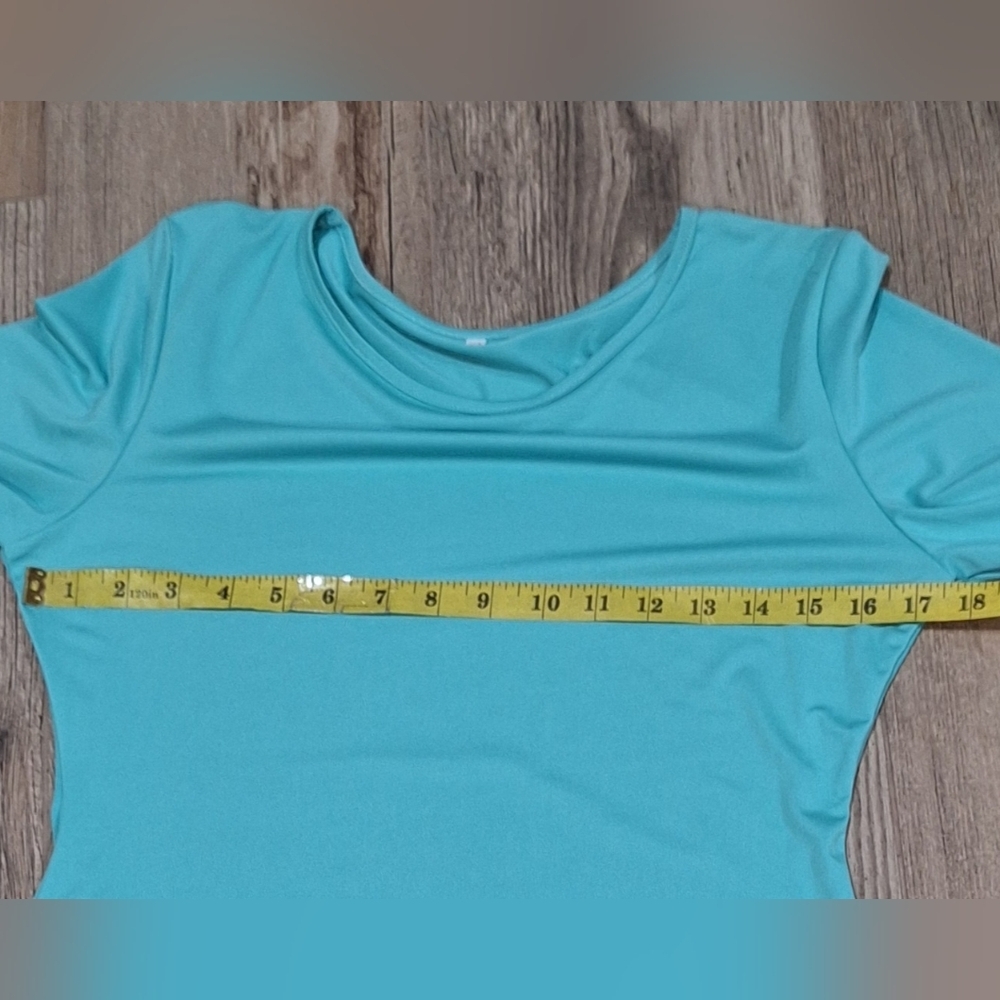 #917 Body con turquoise super soft mini 3/4 sleeve  sz med - Picture 6 of 7